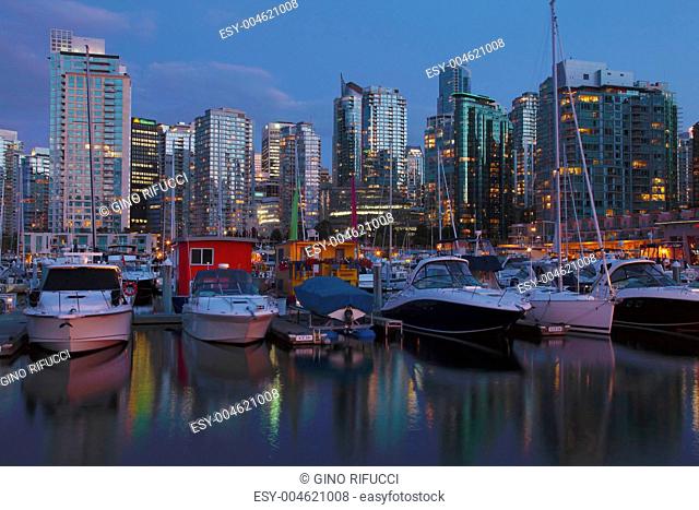 Vancouver BC & yachts at dusk, Canada
