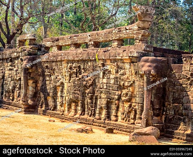 The Terrace of the Elephants is part of the walled city of Angkor Thom - Siem Reap, Cambodia