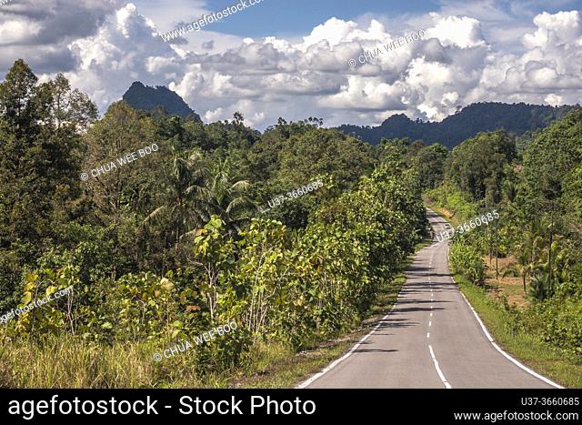 A road to Bau from Kampung Tringgis , Krokong, Sarawak, Malaysia