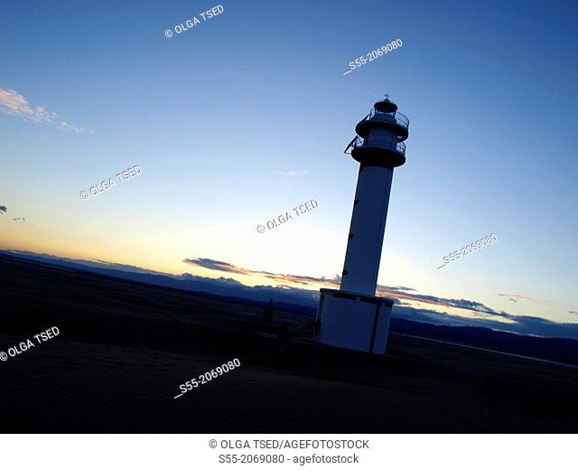 Lighthouse, Punta del Fangar. Natural Park of Delta del Ebro, Tarragona, Catalonia, Spain
