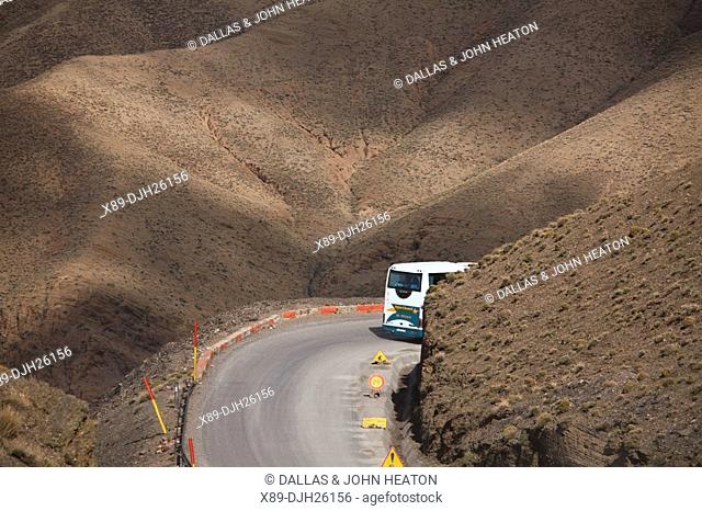 Africa, North Africa, Morocco, Atlas Mountains, Highway, Tizi n Tichka Pass, Tour Bus