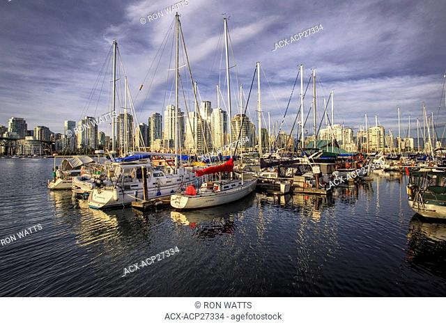 The view north across False Creek to the condominiums of Yaletown and downtown Vancouver British Columbia Canada
