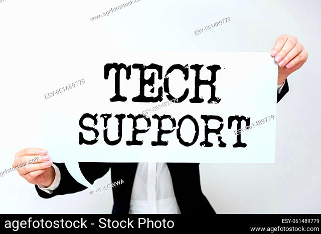 Conceptual caption Tech Support, Word for Help given by technician Online or Call Center Customer Service Design Of Blank Speech Bubble S Engaging In...