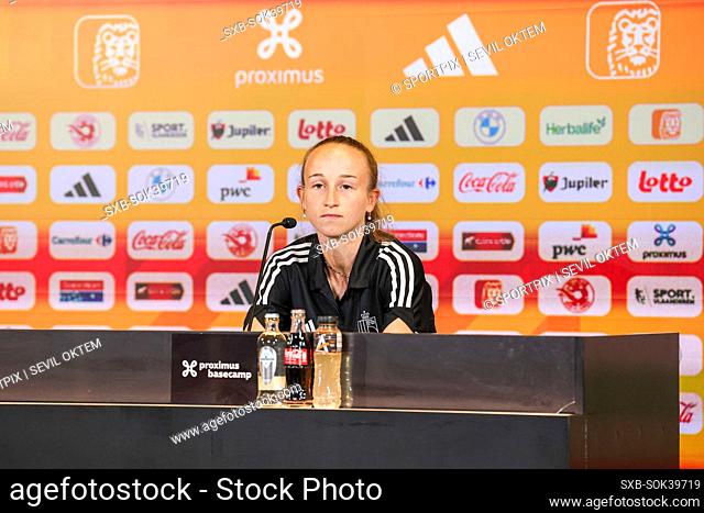 Sari Kees of Belgium pictured during a press conference ahead of a female soccer game between the national teams of Belgium , called the Red Flames