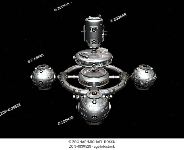 Computergenerierte 3D Illustration mit einem Raumschiff im Weltall