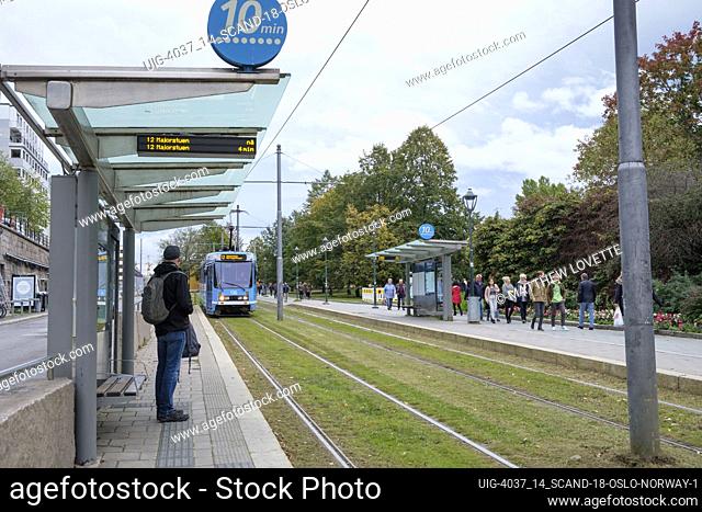 Man waiting for Tram in Oslo City, Norway