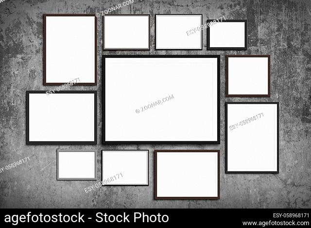 photo frame wall mock up - set of picture frames on vintage wall background