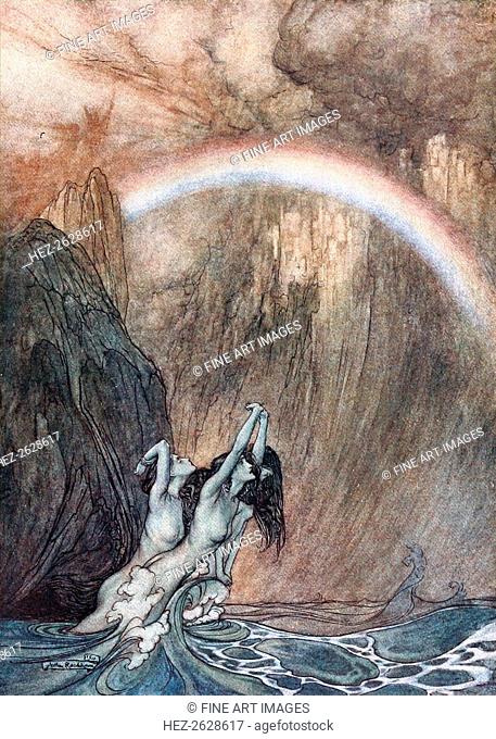 The Rhinemaidens bewail their lost gold. Illustration for The Rhinegold and The Valkyrie by Richar Artist: Rackham, Arthur (1867-1939)