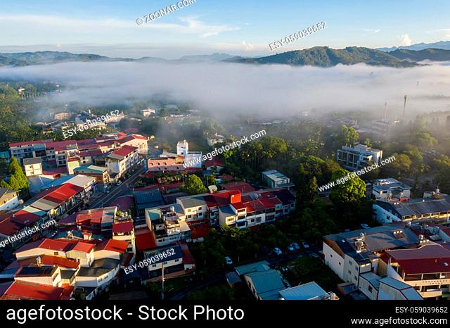 Yuchi, Taiwan - July 29th, 2020: aerial view of city scenery of Yuchi township, Nantou, Taiwan