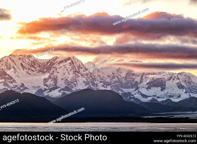 Sunset in Glacier Bay National Park and Preserve, near Juneau, Alaska, USA