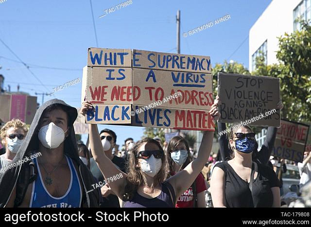 San Francisco, CA - June 3, 2020: Demonstrators attend George Floyd Black Lives Matter Demonstration and Protest on June 3rd, 2020 in San Francisco, California