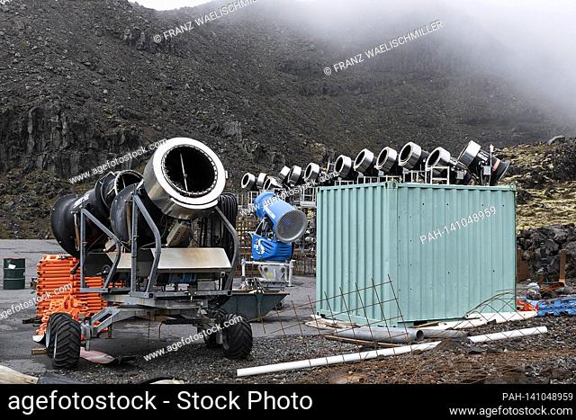 Snow cannons in summer on Mount Ruapehu in Tongariro National Park; Mountain, mountain range, alpine skiing; on December 24th
