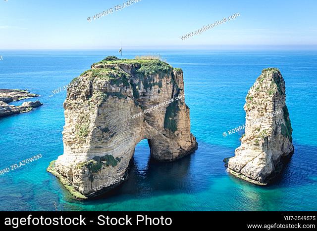 Pigeon Rock in Raouche area of Beirut, Lebanon