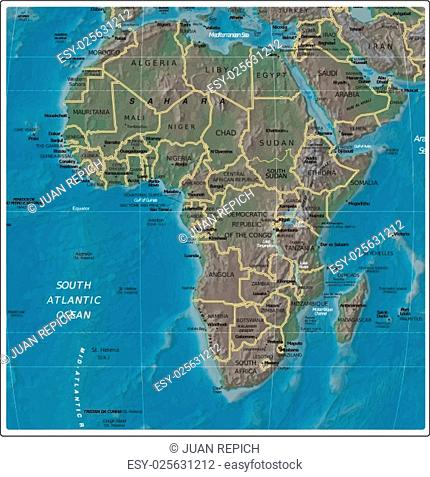 Africa close detailed map with texts