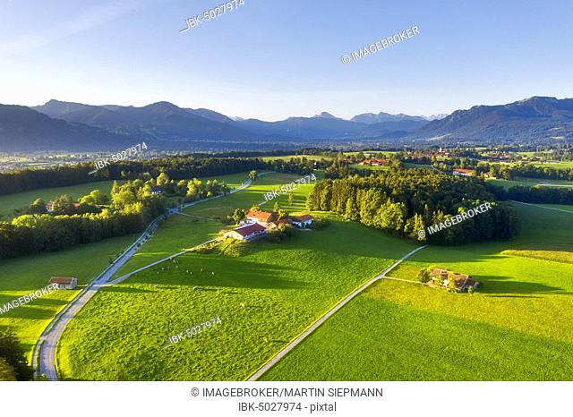 Dislhof near Bad Tölz, right Wackersberg, Isarwinkel, aerial photo, Upper Bavaria, Bavaria, Germany, Europe