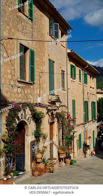 Street of Valldemossa, one of the most touristical towns of Majorca island. Balearic islands, Spain, Europe