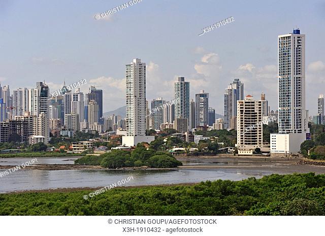 the new city skyline seen from Panama Viejo, Panama City, Republic of Panama, Central America