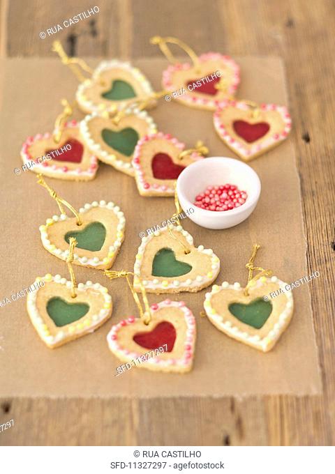 Shortbread hearts with sugar windows