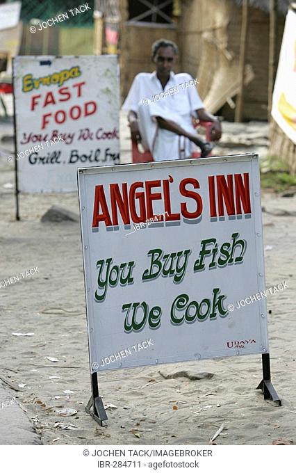 Restaurant at the fishing beach, Fort Cochin, Kerala, India