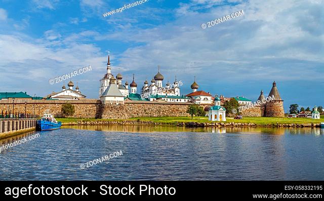 Solovetsky Monastery is a fortified monastery located on the Solovetsky Islands in the White Sea, Russia.Panoramic view from White sea
