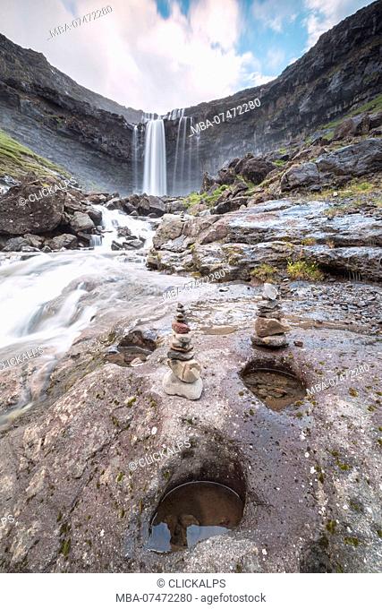 Fossa waterfall, Sunda municipality, Streymoy island, Faroe Islands, Denmark
