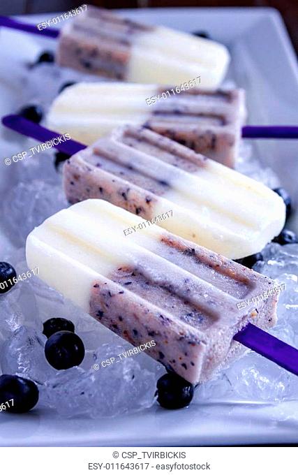 Homemade Vanilla, Blueberry and Coconut Milk Popsicles