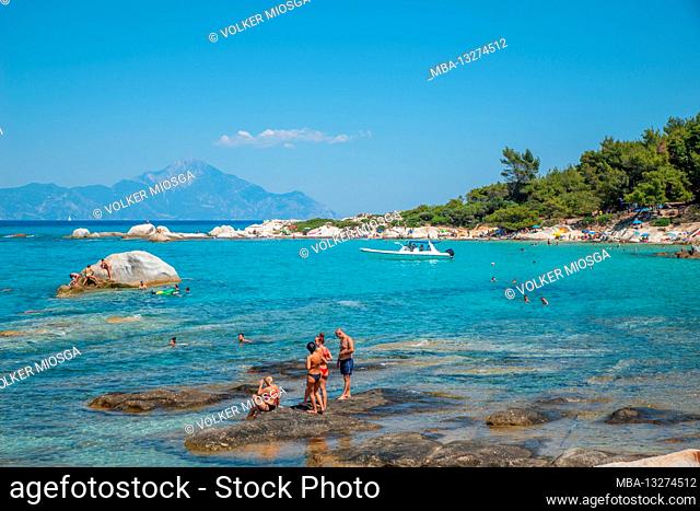 Beach of Kavourotripes with Athos in the background - Halkidiki