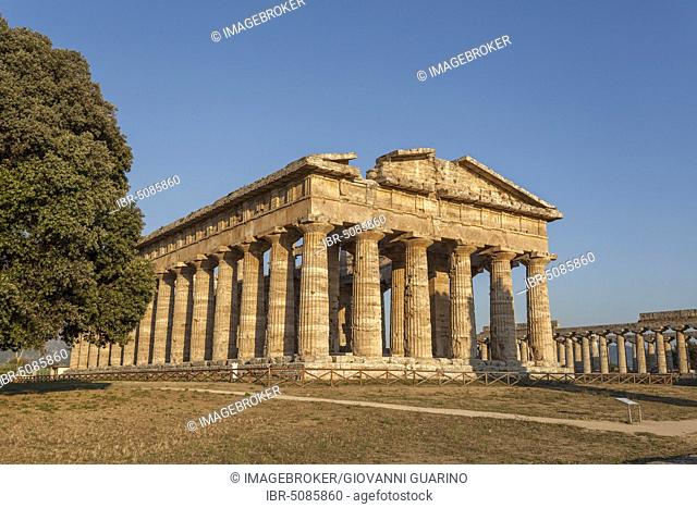 Greek Doric temple, Temple of Hera, Archaeological Side of Paestum, Cilento National Park, Salerno, Campania, Italy, Europe