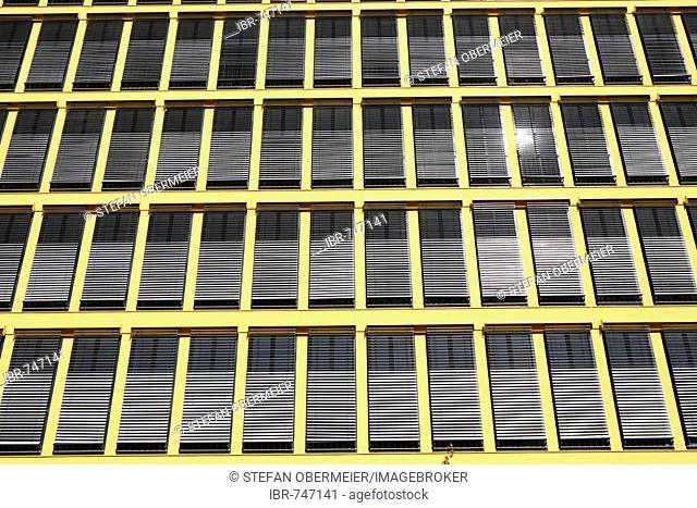 Front of an office building, office tower facade with shuters, Alte Messe Muenchen, Old Munich Exhibition Grounds, Munich, Bavaria, Germany