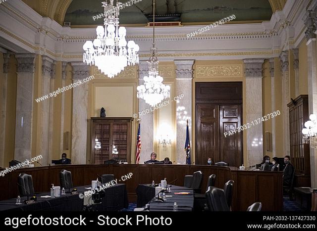 Senate Committee on Rules and Administration Chairman United States Senator Roy Blunt (Republican of Missouri) is the sole remaining Senator in the hearing room...