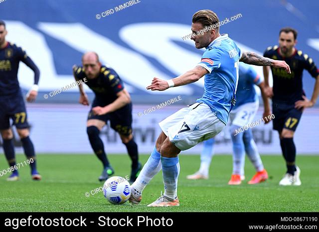 The player of Lazio Ciro Immobile score on penalty during the match Lazio-Genoa at the stadio Olimpico. Rome (Italy), 02 May, 2021