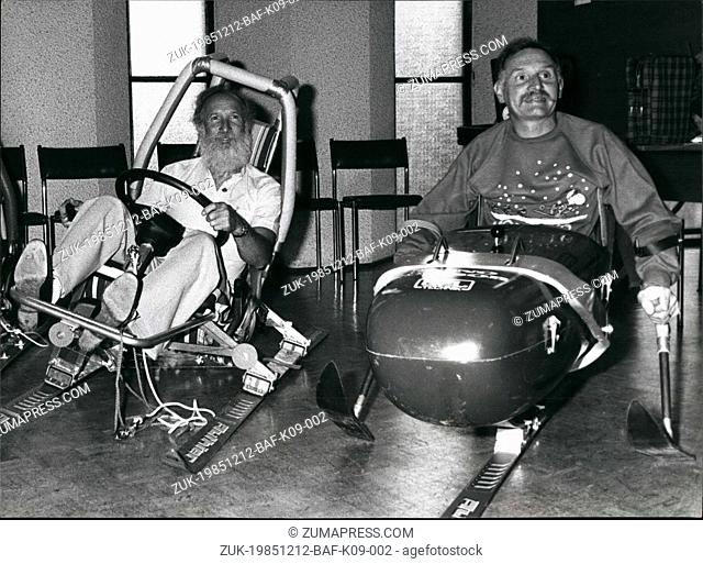 Dec. 12, 1985 - Wintersport also for Paralytics; These sledges are constructed by Swiss Raymond Schneebeli (m.) especially for paralytics