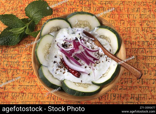 Cucumber raita, South Asian, yogurt side dish,
