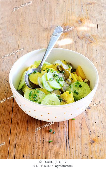 Potato salad with gherkins and cucumber
