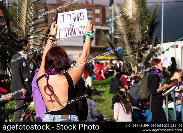 Women take part during the International Day for the Elimination of Violence against Women demonstrations in Bogota, Colombia on November 25, 2021