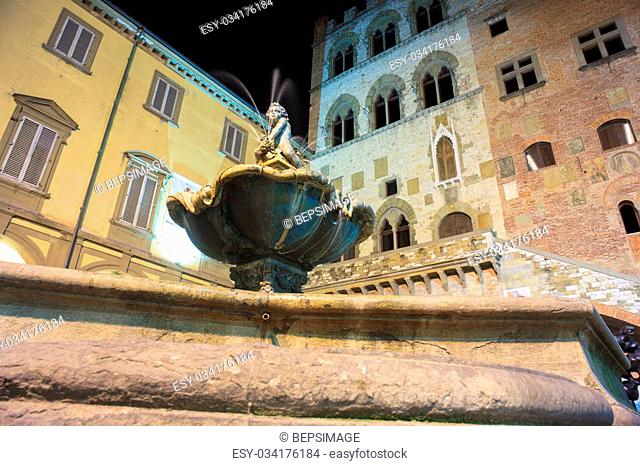Viev of the Bacchino fountain in Prato, Italy