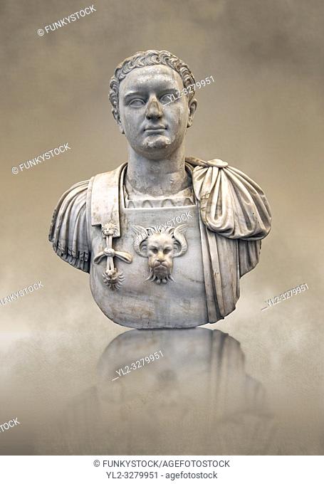 Roman marble sculpture bust of Emperor Domitian 81-96 AD, inv 6061, Museum of Archaeology, Italy