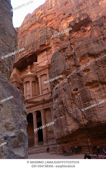 View from Siq on entrance of City of Petra, Jordan