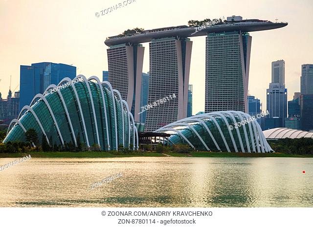 SINGAPORE - NOVEMBER 07: Overview of the marina bay with Marina Bay Sands on November 07, 2015 in Singapore