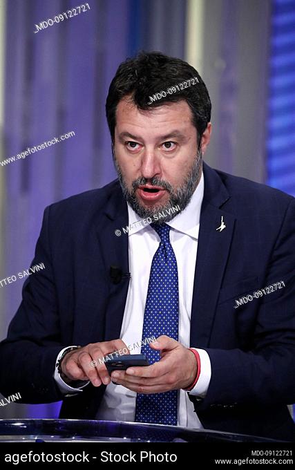 Italian Leghist leader Matteo Salvini guest of the TV show Porta a Porta. Rome (Italy), April 12th, 2022