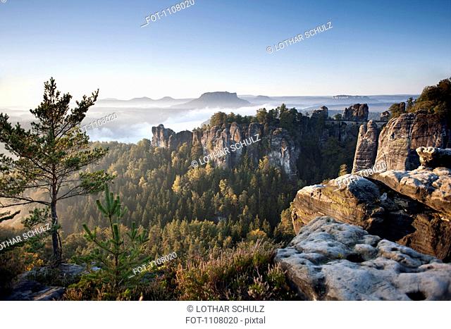 Morning at the Bastei, Elbe Sandstone Mountains, Saxon Switzerland National Park, Germany