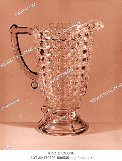 Milk Pitcher, 1870â€“90, Made in Pittsburgh, Pennsylvania, United States, American, Pressed yellow glass, H. 8 in. (20.3 cm), Glass, Adams and Company