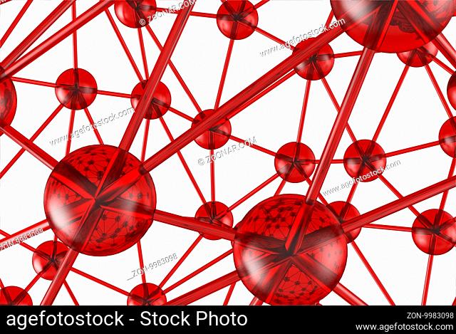 red glass Molecular geometric chaos abstract structure. Science technology network connection hi-tech background 3d rendering illustration