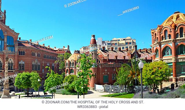 SPAIN , BARCELONA- MAY 12, 2017: The hospital of the Holy Cross and St. Paul, or Sant Pau, a modernist ensemble occupying the whole district of the Eixample...