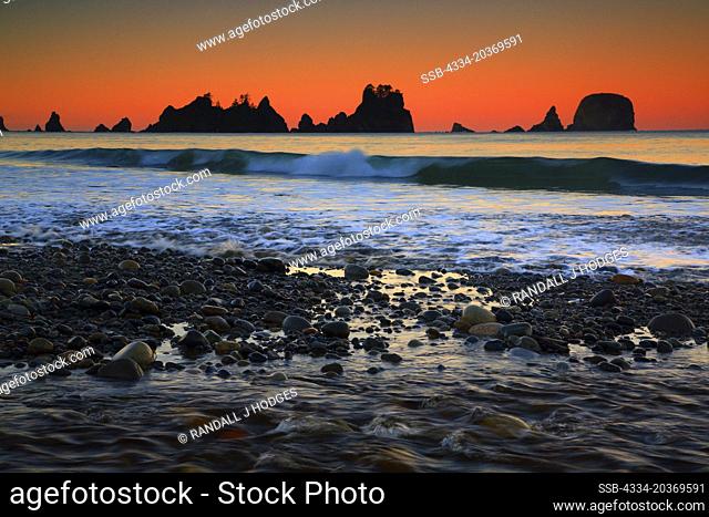 Pre Sunrise Glow With The Point of The Arches On Shi-Shi Beach in Olympic National Park in Washington