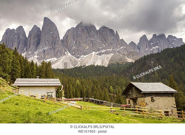Dusler Alm refuge, Funes valley, Odle dolomites, South Tyrol, Trentino Alto Adige, Bolzano province, Italy, Europe