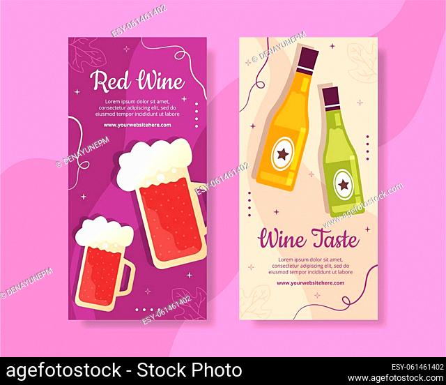Wine Party Vertical Banner Template Flat Cartoon Background Vector Illustration