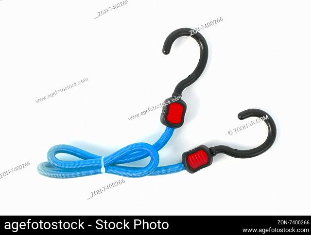 Black hook with elastic rope on a white background