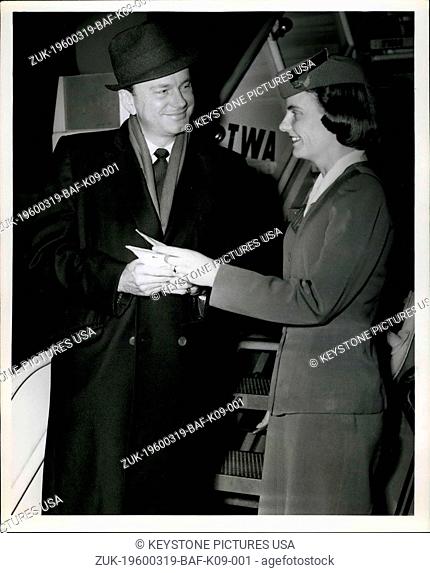 Mar. 19, 1960 - N.Y. International Airport: TV headliner, Jack Paar Bids Farewell to New York late last night prior to boarding a TWA superjet to London where...