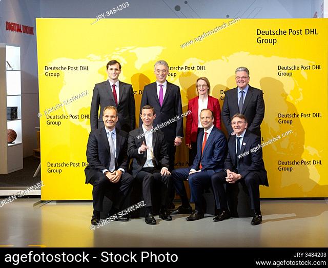 Troisdorf, Germany, March 10, 2020, Deutsche Post DHL Group Annual Press Conference at the DHL Innovation Center, back from left Tobias Meyer, CEO Frank Appel